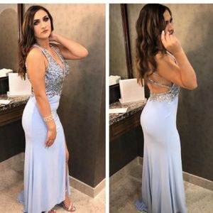 Camille La Vie Blue Jewel Beaded Halter Maxi Sz 2P